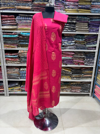 Handblock Cotton Suit Material with Cotton Dupatta