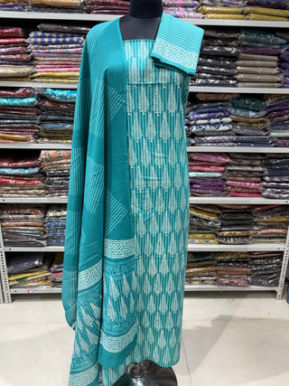 Cotton Handblock Office Wear Suit fabric with Cotton Dupatta