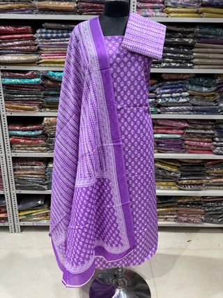 Handblock Cotton Suit Material with Cotton Dupatta