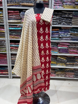 Handblock Cotton Suit Material with Cotton Dupatta