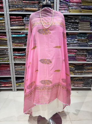 Pink color Kota Doria Dupatta with gota patti