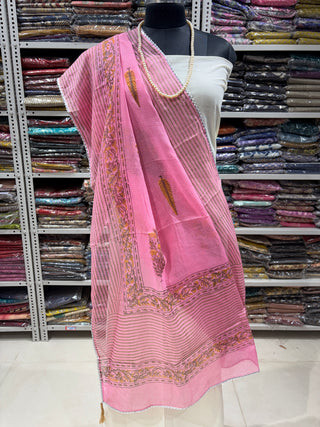 Pink color Kota Doria Dupatta with gota patti
