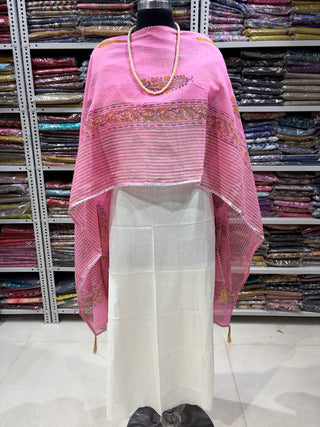 Pink color Kota Doria Dupatta with gota patti