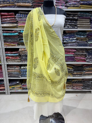 Light Green color Kota Doria Dupatta with gota patti