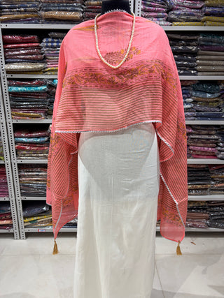 Royal Pink color Kota Doria Dupatta with gota patti