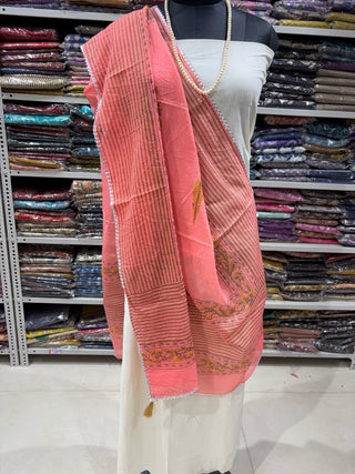 Royal Pink color Kota Doria Dupatta with gota patti
