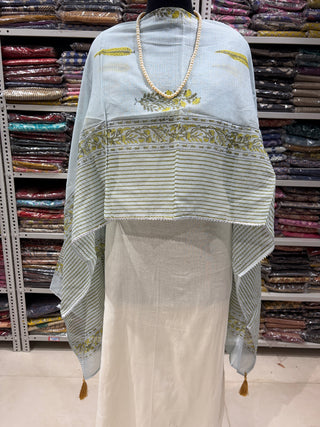 Green color Kota Doria Dupatta with gota patti
