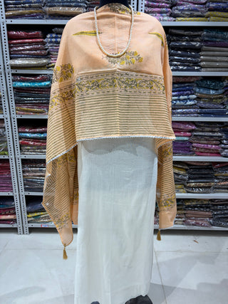 Peach color Kota Doria Dupatta with gota patti