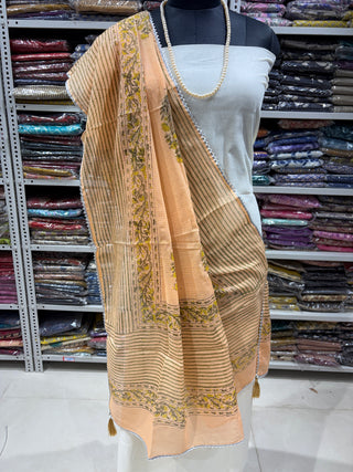 Peach color Kota Doria Dupatta with gota patti