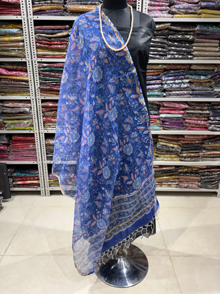 Kota Doria Dupatta with Sanganeri print