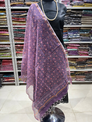 Kota Doria Dupatta with  Sanganeri print