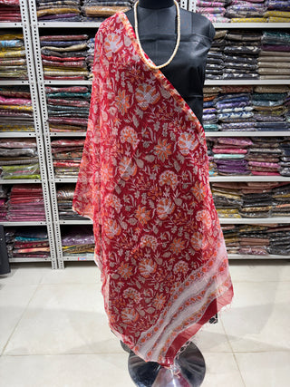 Kota Doria Dupatta with Sanganeri print