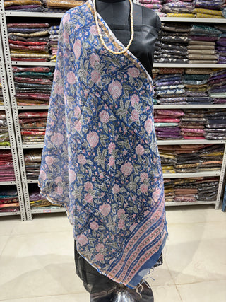 Kota Doria Dupatta with  Sanganeri print