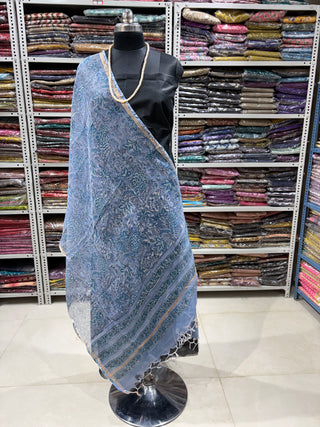 Kota Doria Dupatta with  Sanganeri print
