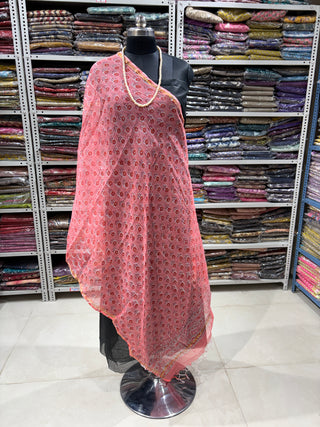 Kota Doria Dupatta with  Sanganeri print