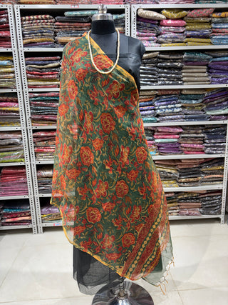 Kota Doria Dupatta with  Sanganeri print