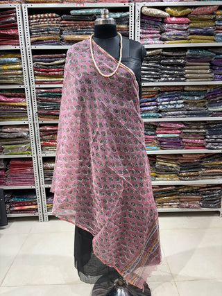 Kota Doria Dupatta with  Sanganeri print