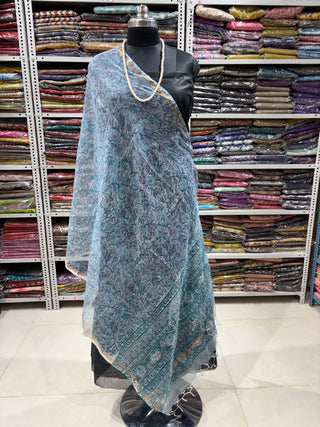 Kota Doria Dupatta with  Sanganeri print