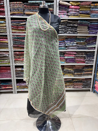 Kota Doria Dupatta with  Sanganeri print