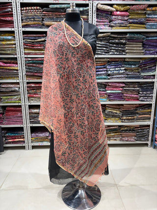 Kota Doria Dupatta with  Sanganeri print