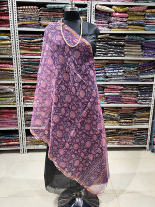 Kota Doria Dupatta with  Sanganeri print