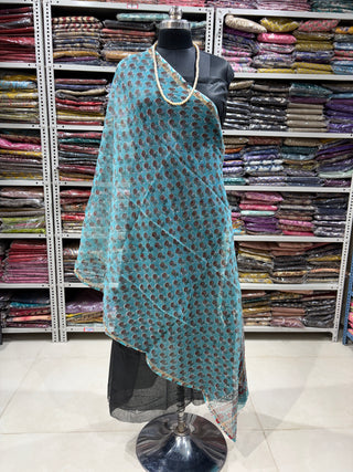 Kota Doria Dupatta with  Sanganeri print