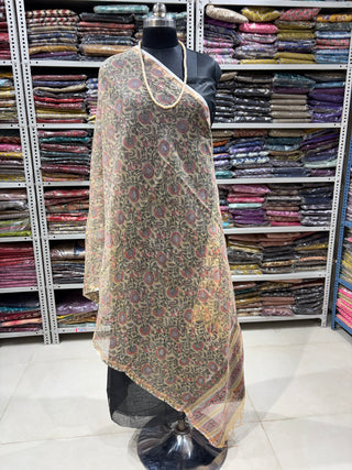 Kota Doria Dupatta with  Sanganeri print