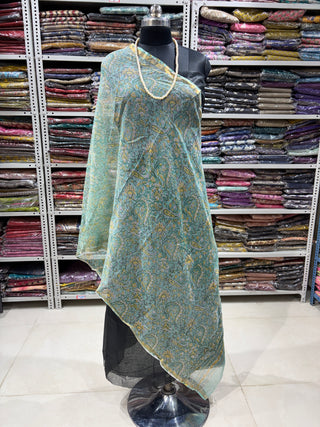 Kota Doria Dupatta with  Sanganeri print