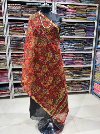 Kota Doria Dupatta with  Sanganeri print