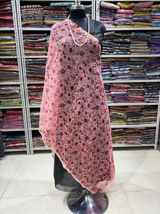 Kota Doria Dupatta with  Sanganeri print