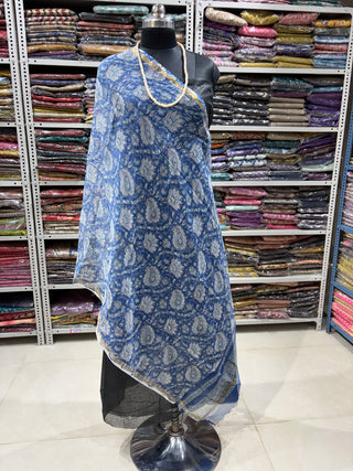 Kota Doria Dupatta with  Sanganeri print