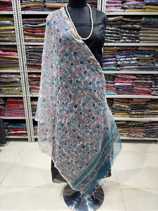Kota Doria Dupatta with  Sanganeri print