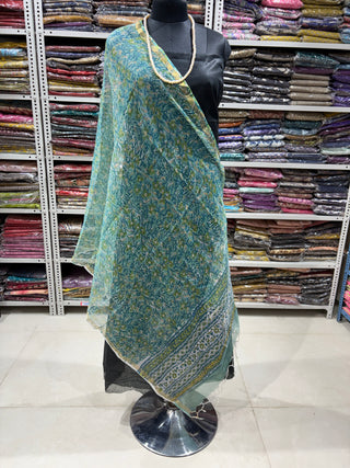 Kota Doria Dupatta with  Sanganeri print