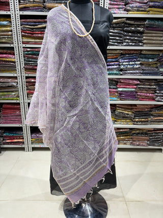 Kota Doria Dupatta with  Sanganeri print