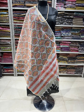 Kota Doria Dupatta with  Sanganeri print