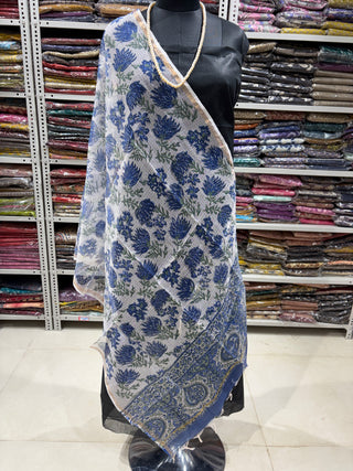 Kota Doria Dupatta with  Sanganeri print