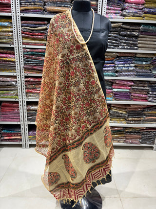 Kota Doria Dupatta with  Sanganeri print