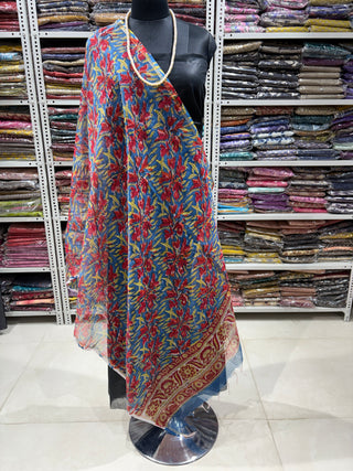 Kota Doria Dupatta with  Sanganeri print