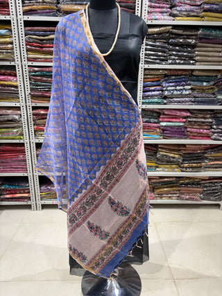 Kota Doria Dupatta with  Sanganeri print
