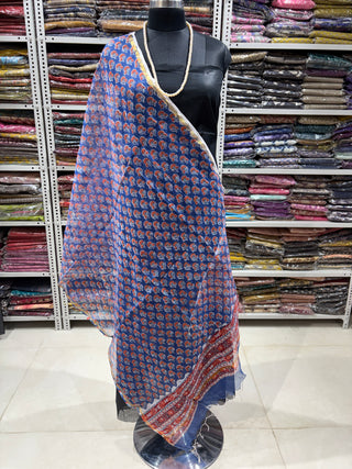 Kota Doria Dupatta with  Sanganeri print