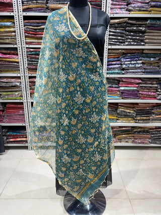 Kota Doria Dupatta with  Sanganeri print
