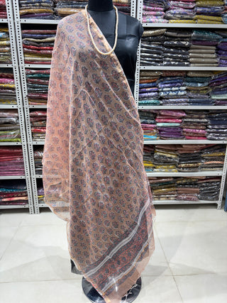 Kota Doria Dupatta with  Sanganeri print