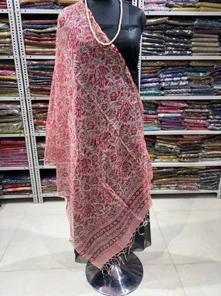 Kota Doria Dupatta with  Sanganeri print