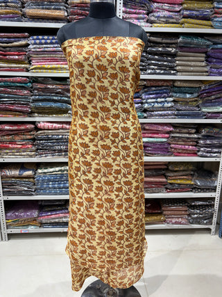 Vanaspati Ajrakh Handblock Maheshwari Suit Material with Maheshwari Dupatta(Lining Included)
