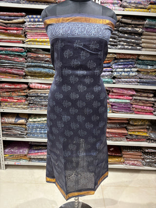 Handblock Maheshwari Suit Material with Maheshwari Dupatta(Lining Included)