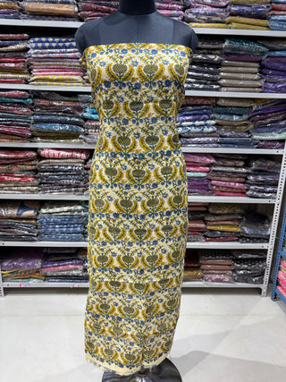 Handblock Maheshwari Suit Material with Maheshwari Dupatta(Lining Included)