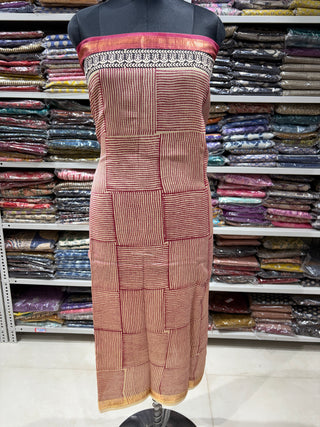 Handblock Maheshwari Suit Material with Maheshwari Dupatta(Lining Included)