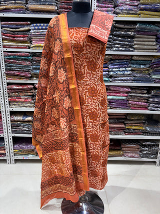 Vanaspati Ajrakh Handblock Maheshwari Suit Material with Maheshwari Dupatta(Lining Included)