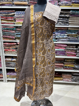 Vanaspati Ajrakh Handblock Maheshwari Suit Material with Maheshwari Dupatta(Lining Included)