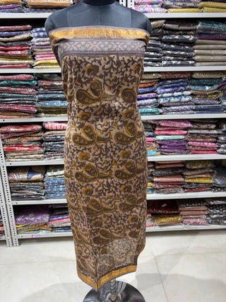 Vanaspati Ajrakh Handblock Maheshwari Suit Material with Maheshwari Dupatta(Lining Included)